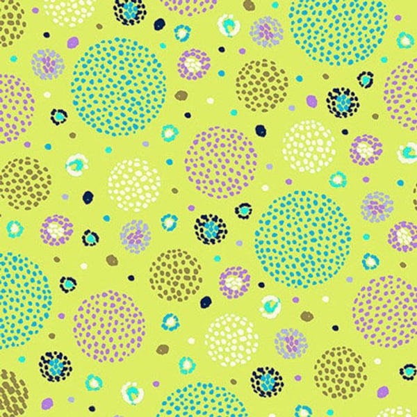 HAYDEN - Dotted Circles in Light Green - Purple Aqua Blue Cotton Quilt Fabric - by Junebee for Quilting Treasures Fabrics - 26281-H (W5342)