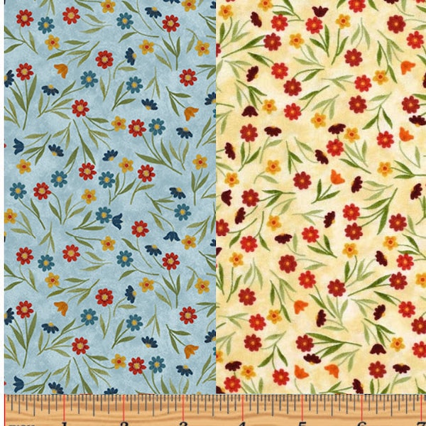COLORFUL CATS Field of Flowers in Sky or Vanilla - Floral Cotton Quilt Fabric - Cheryl Haynes - Benartex Fabrics - 683-50 683-71 W8472 W8473