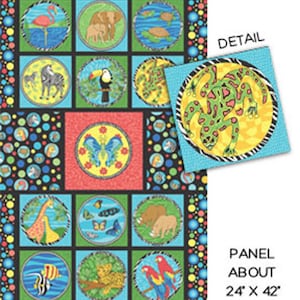 GENIUSES GO WILD Panel - Go Wild Panel in Multi - Colorful Wild Animal Blocks - Cotton Quilt Fabric -  Benartex Fabrics - 4540-99 (W3689)