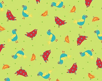 ON THE ROAD - Birds in Light Green - Red Blue Bird Cotton Quilt Fabric - Studio 8 for Quilting Treasures Fabrics - 26197-H (W5330)