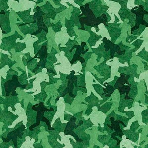 BASES LOADED - Baseball Camo in Green - Ball Players Cotton Quilt Fabric Blender - Morris Creative Group for QT Fabrics - 30350-G (W9069)