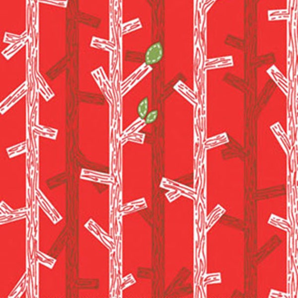 FEELING FOXY - Branching Out in Red - Green Tree Trees Branches Cotton Quilt Fabric - by Greta Lynn for Benartex Fabrics - 4953-10 (W5112)