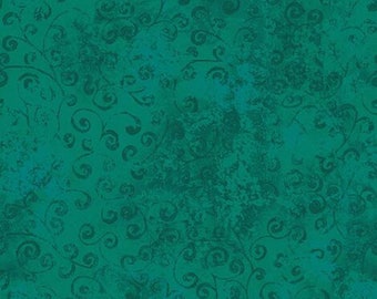QUILTING TEMPTATIONS - Blender in Veridian - Green Swirl Swirls Scrolls Cotton Quilt Fabric - Quilting Treasures Fabrics - 22542-QK (W5622)