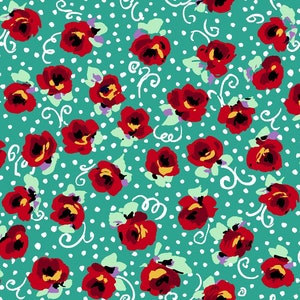 ADELINE - Stylized Tossed Floral in Turquoise - Blue Red Cotton Quilt Fabric - QT Fabrics for Quilting Treasures Fabrics - 27032-Q (W6343)