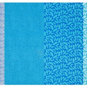 May include: A blue and white patterned fabric with four different designs. The fabric has a textured surface and is made of a soft, comfortable material.