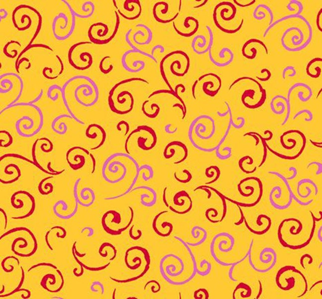 EVIE - Scroll in Yellow - Bold Pink Red Swirls Cotton Quilt Fabric ...