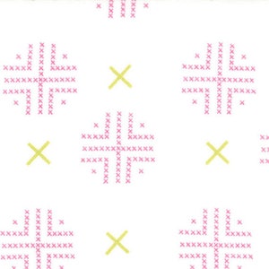 SEW STITCHY - Cross Stitch Check Dot in Carnation Pink / Olive Green - Cotton Quilt Fabric - Aneela Hoey for Moda Fabrics - 18547-13 (W4131)