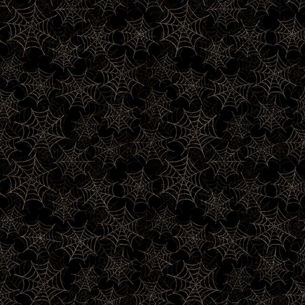 JEEPERS CREEPERS - Spiderwebs in Black - Halloween Quilt Fabric Bug Blender - Morris Creative Group - QT Fabrics - 31017-J (W9137)