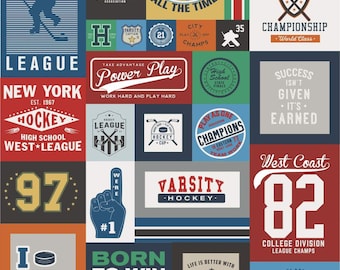 VARSITY - Hockey XL 56" x 64" PANEL - Sayings Logos Cotton Quilt Fabric - by Deena Rutter for Riley Blake Designs Fabrics - P7438 (W5684)