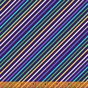 FARM FRIENDS - Diagonal Stripe in Blue - Green Cotton Quilt Fabric Blender - by Whistler Studios for Windham Fabrics - 52616-2 (W7713)