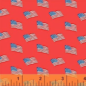 44&quot; REMNANT Storybook Americana - American Flags in Red - Cotton USA Flag Quilt Fabric - Windham Fabrics - 42343-1 (W4219)
