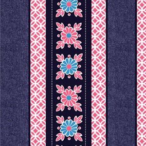 WATER LILY - Trellis Stripe in Denim Blue - Cotton Quilt Fabric - Maria Kalinowski for Kanvas Studios at Benartex Fabrics - 5983-55 (W3729)