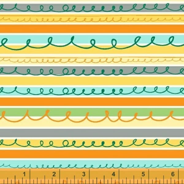 Animal ABCs - Stripes in Yellow - Green Orange Blue Stripe Cotton Quilt Fabric - by Whistler Studios for Windham Fabrics - 41325-3 (W3589)