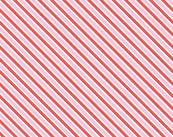 26" Remnant LOVE LETTERS - Stripe in Pink - Red White Stripes Cotton Quilt Fabric - Riley Blake Designs Fabrics - C8864-PINK (W7012)