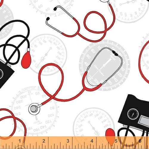Calling All Nurses - Blood Pressure in White - Cotton Quilt Fabric - …