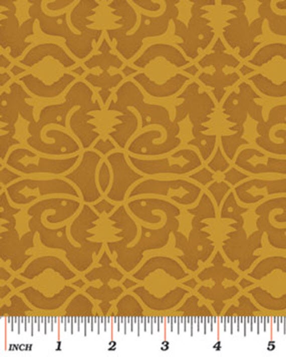 CHRISTMAS PURE and SIMPLE - Brocade in Amber - Brown Swirl Cotton