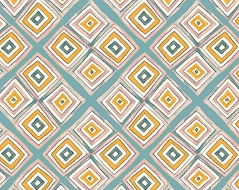 SUNNYSIDE - losanges en bleu et jaune - tissu de courtepointe en coton à carreaux géométriques verts - par Sara Franklin pour Windham Fabrics - 40662-5 (W3619)