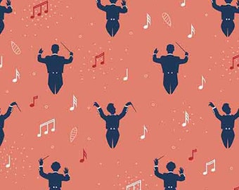 MELODIE - Conductors in Salmon - Orange Blue Music Cotton Quilt Fabric - Ink & Arrow Fabrics for Quilting Treasures - 26309-C (W5373)