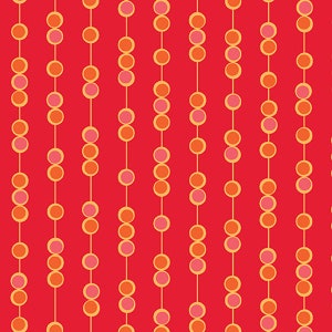 FREE MOTION FANTASY - On a String in Red - Orange Stripes Dot Cotton Quilt Fabric - Amanda Murphy for Benartex Fabrics - 5443-10 (W6043)