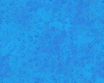QUILTING TEMPTATIONS - Blender in Pacific Blue - Swirl Swirls Scrolls Cotton Quilt Fabric - Quilting Treasures Fabrics - 22542-B (W5617)