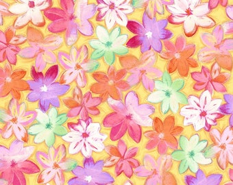 CALLIE - Packed Floral Abstract in Yellow - Pink Purple Green Flower Cotton Quilt Fabric - Quilting Treasures - 27128-S (W6359)