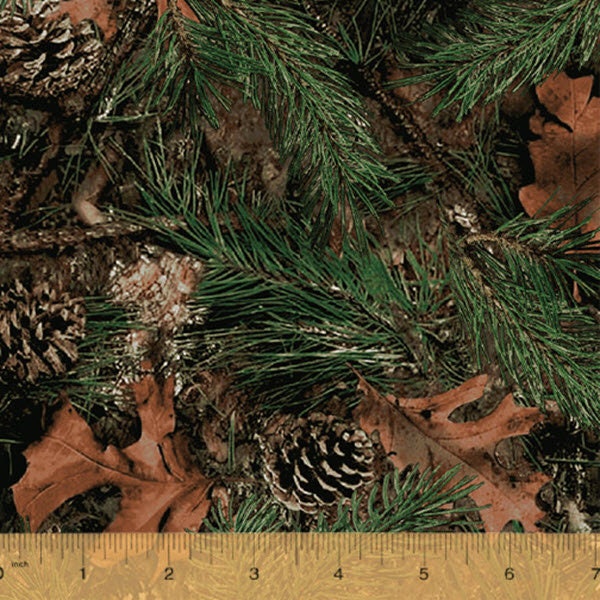 Forest Camo in Green / Brown - Camouflage Pine Cones, Leaves Cotton Quilt Fabric - by Whistler Studios for Windham Fabrics - 43305A-X W7504