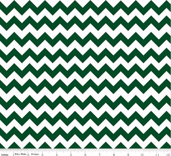 Chevrons Green White StripedCotton Quilt Fabric BTY
