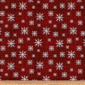 VERY WOOLY WINTER - Snowflake Plaid in Red - Wool Look Cotton Quilt Fabric Blender - Cheryl Haynes for Benartex Fabrics - 10359-10 (W7914)