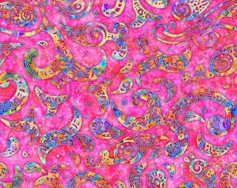 BRILLIANCE - Paisley Swirl in Pink - Green Blue Cotton Quilt Fabric - Dan Morris - Quilting Treasures QT Fabrics  28324-P (W8396)