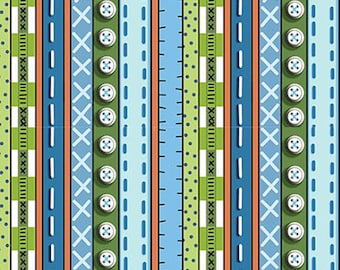 PATCHWORK FARMS - Decorative Stripe in Blue / Green - Cotton Quilt Fabric -Desiree Designs for Quilting Treasures Fabrics - 26113-B (W4552)