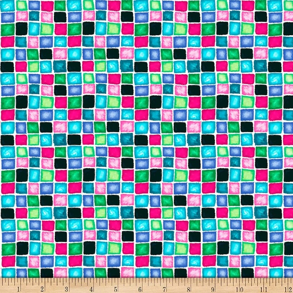 DELILAH - Box Geometric in Multi - Pink Blue Green Cotton Quilt Fabric Blender - QT Fabrics for Quilting Treasures Fabrics - 26960-X (W6335)