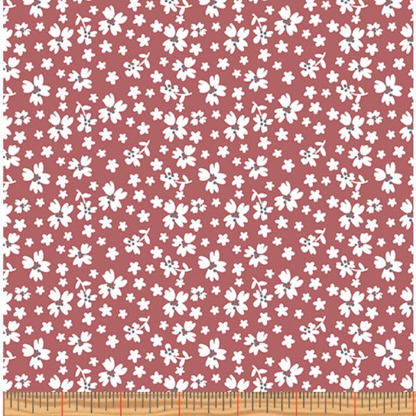 FARM FRESH - Fresh Floral in Red - White Grey Flowers Cotton Quilt Fabric - Jessica Flick for Benartex Fabrics - 10456-10 (W8590)