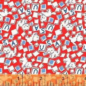 Storybook Americana - USA Cats in Red - Cotton Kitty Cat Quilt Fabric - by Whistler Studios for Windham Fabrics - 42347-1 (W4229)