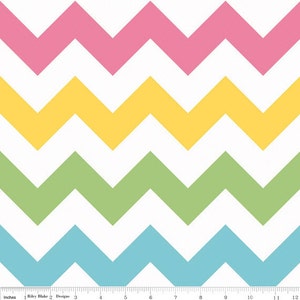 106" REMNANT Large Chevron - Girl Colors - Pink Blue Green Yellow Rainbow Cotton Quilt Fabric - C330-03 - Riley Blake Designs Fabrics W2477