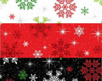 KEEPING COZY - Snowflake Wishes - White, Red or Black - Cotton Quilt Fabric - Benartex Fabrics - 9917-09 9917-10 9917-12 (W7995 W7996 W7997)