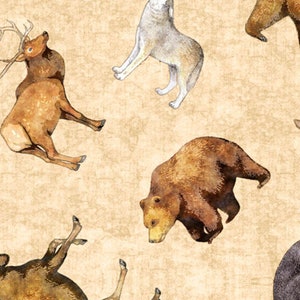 2 Yard Remnant TIMBERLAND TRAIL - Tossed Animals in Stone - Cream Animal Cotton Quilt Fabric - Quilting Treasures Fabrics - 26806-E (W5033)