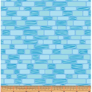 FREE MOTION FANTASY - Bricks in Sky Blue - Aqua Cotton Quilt Fabric Blender - Amanda Murphy for Benartex Fabrics - 5442-51 (W6040)