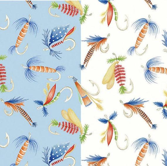 KEEP IT REEL Lures in Blue or Cream Fishing Lure Cotton Quilt Fabric by  Andi Metz for Benartex Fabrics W8495 W8496 7928-05 7928-07 -  Canada