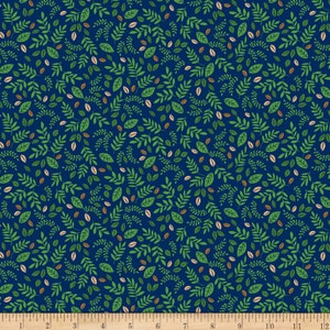 DANDI-LIONS - Leaf Toss in Navy - Blue Green Leaves Floral Cotton Quilt Fabric Blender - Quilting Treasures QT Fabrics - 27214-N (W6323)