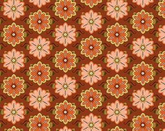 WILLOW - Set Flowers in Burnt Orange - Green Floral Geometric Cotton Quilt Fabric - Junebee for Quilting Treasures Fabrics - 26124-O (W5494)