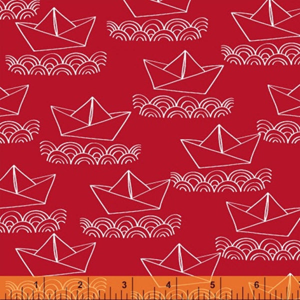 AHOY MATEY! - Sailboats in Red - Cute Kids Cotton Quilt Fabric - by Whistler Studios for Windham Fabrics - 40154-3 (W3558)