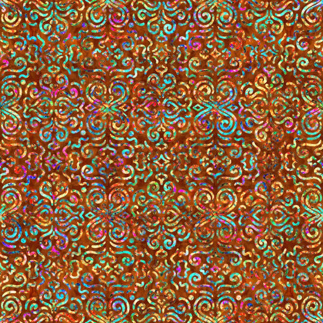 ZANZIBAR Set Geo in Copper Pink Green Geometric Swirl Cotton Quilt Fabric Dan Morris Quilting