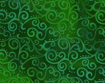 43" Remnant OMBRE SCROLL - Ombre Scroll in Kelly Green - Blender Cotton Quilt Fabric - Swirl Swirls - Quilting Treasures - 24174-GF (W4873)