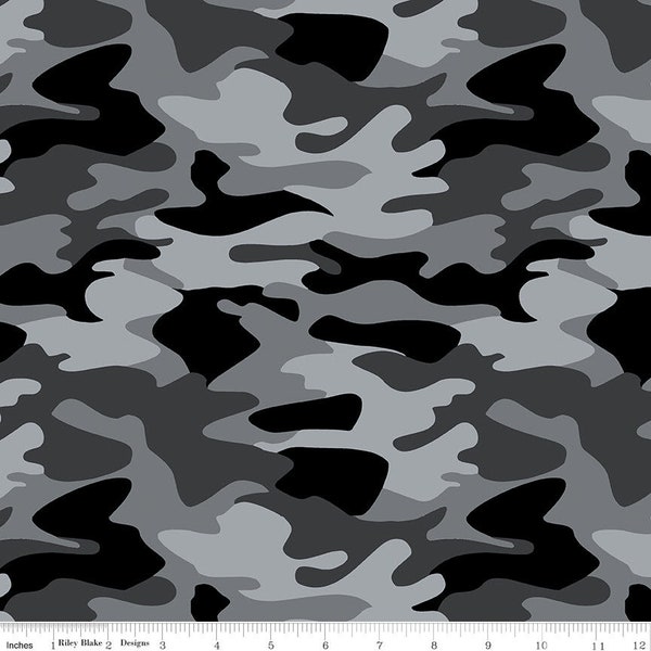 NOBODY FIGHTS ALONE - Camo in Gray - Grey Black Camouflage Cotton Quilt Fabric - Riley Blake Designs Fabrics C10420-Gray (W6966)