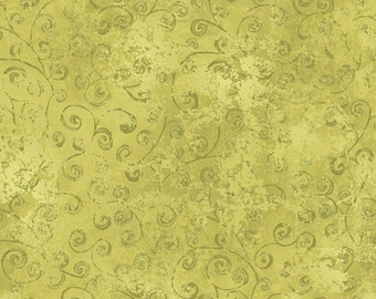 QUILTING TEMPTATIONS - Blender in Avocado - Green Floral Swirls Swirl Cotton Quilt Fabric - Quilting Treasures Fabrics - 22542-HE (W3220)