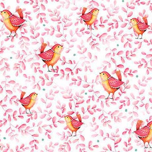 LOVE GROWS HERE - Birds in Light Red - Leaf Leaves  Floral Yellow Orange Bird Cotton Quilt Fabric - Quilting Treasures - 26301-R (W5356)