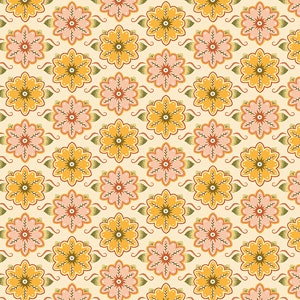 WILLOW - Set Flowers in Cream - Pink Gold Floral Geometric Cotton Quilt Fabric - Junebee for Quilting Treasures Fabrics - 26124-E (W5492)