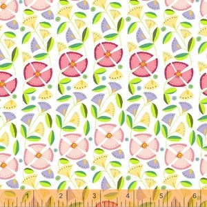 ENCHANTED - Hanging Lantern in Pink - Green Yellow Floral Cotton Quilt Fabric - by Sarah Fielke for Windham Fabrics - 39548-3 (W3377)