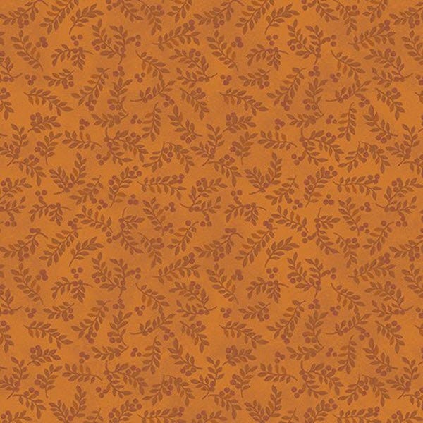 58" Remnant HARVEST BERRY - Harvest Berry Leaves in Orange - Autumn Cotton Quilt Fabric Blender - Benartex Fabrics - 7563-39 (W6825)