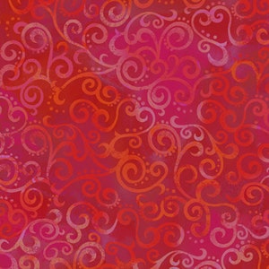OMBRE SCROLL - Ombre Scroll in Cherry Red - Blender Cotton Quilt Fabric - Swirl Swirls - Quilting Treasures Fabrics - 24174-R (W4887)
